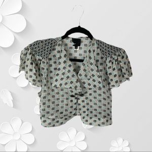 Anna Sui Print Silk Chiffon Flutter Bolero Top 8
